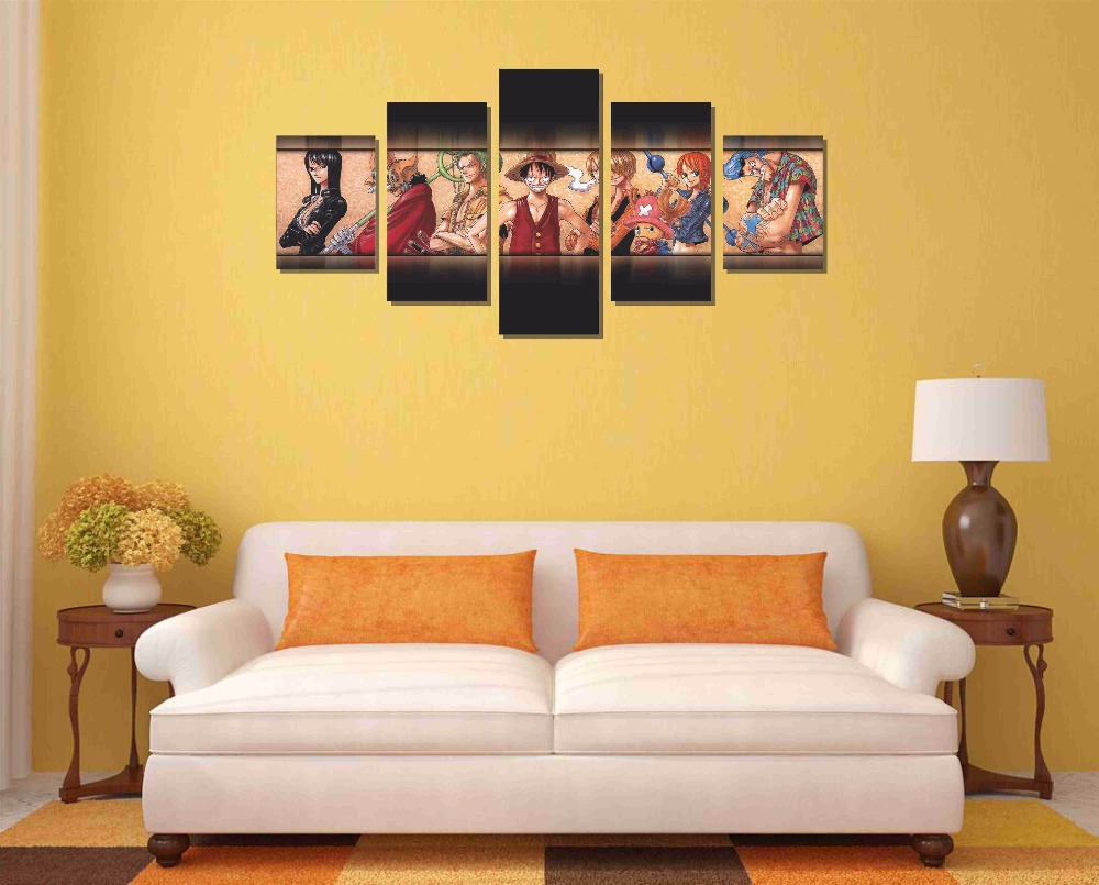  5  ( ) ĵ 2965 μ  ǽ ִϸ̼  μ  ȭ/Free shipping 5 Pieces(No Frame) One Piece Anime Decor Prints Realistic Oil Painting Printed